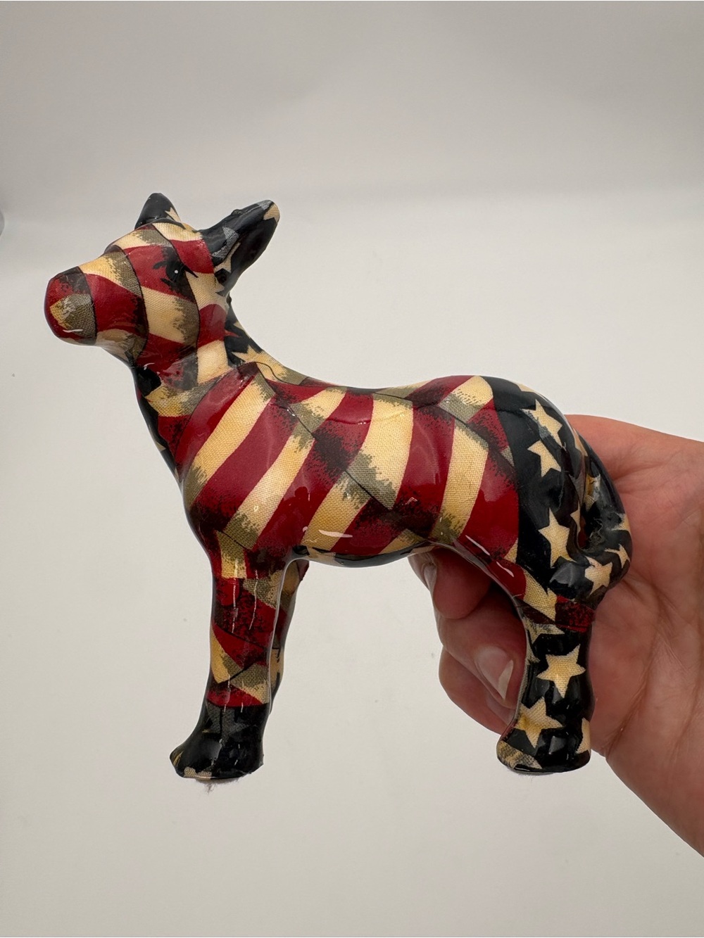 American Flag Ceramic Donkey Democrat Figurine - Patriotic Home Accent